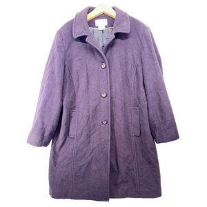 Worthington Womens Coat Sz XL Eggplant Purple Wool Blend Longline Classic Button